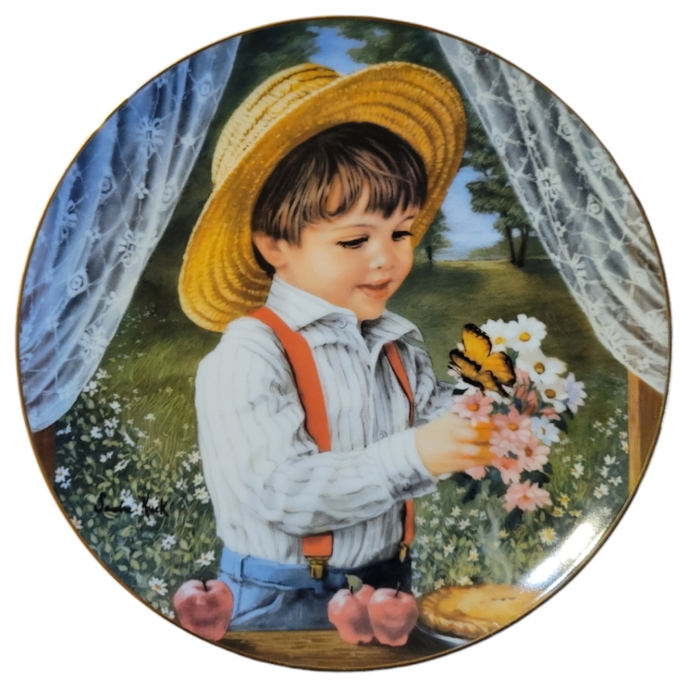 Vtg 85 For Mom May Sandra Kuck Boy Butterfly Bouquet Flowers Plate